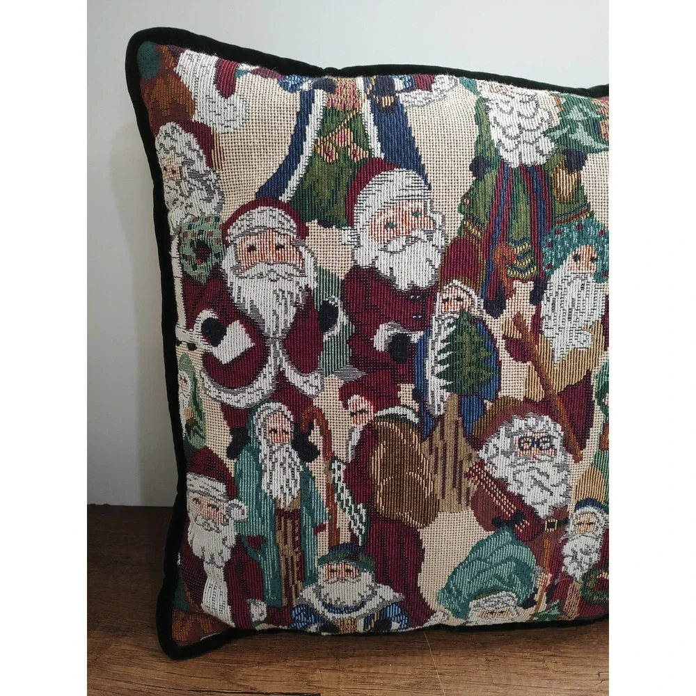VTG Newport Tapestry Square Christmas Pillow Santa Classic 16